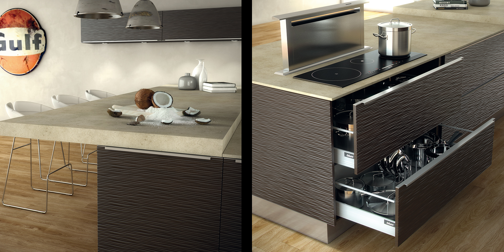 Installation de cuisine avec hotte rétractable à Lacanau