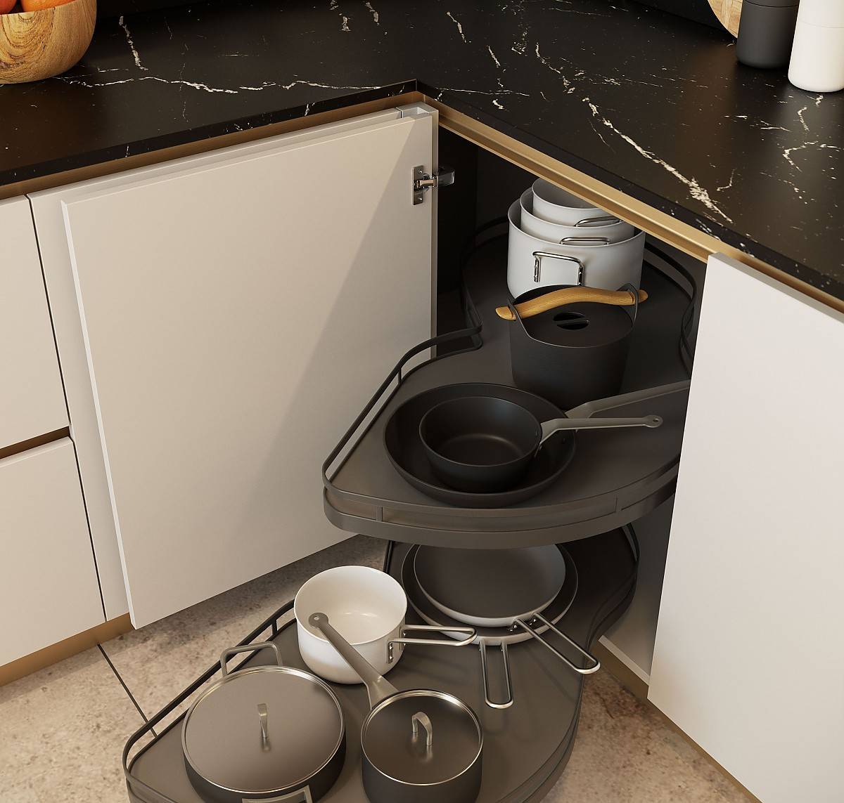 aménagement d'angle cuisine avec un meuble rotatif coulissant gironde 